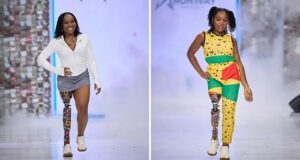 Meet the Ghanaian model who wraps her prosthetic leg in African print on the runway